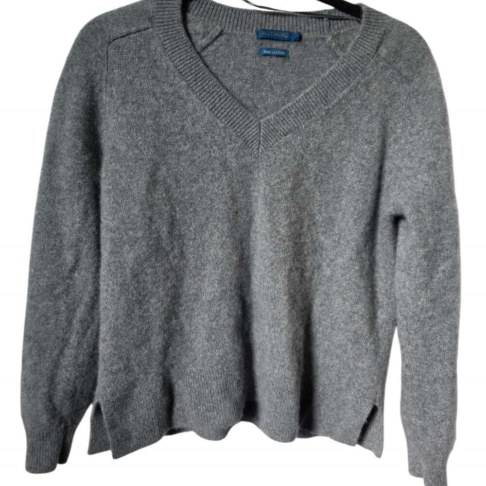 Biltmore Womens 100% Cashmere V-Neck Gray Criopped Sweater Sz S
